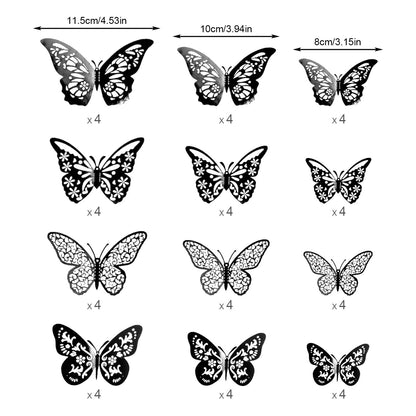 48 Pcs Silver Butterfly Decorations Butterfly Wall Decor 3D Butterfly Party Decorations Butterflies for Bouquet Cake Decorating