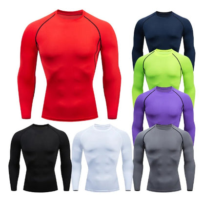 Men Compression Running T-shirt Fitness Tight Long Sleeve Sport Shirts Training Jogging Tops Gym Sportswear Dry Fit Rashgard