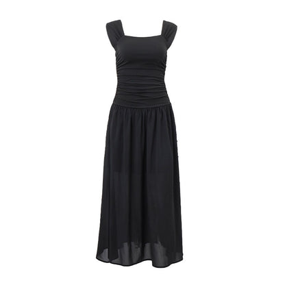 WhereMery Elegant Slip Long Dresses Sexy Women Ruched Bodycon Solid Maxi Dress S