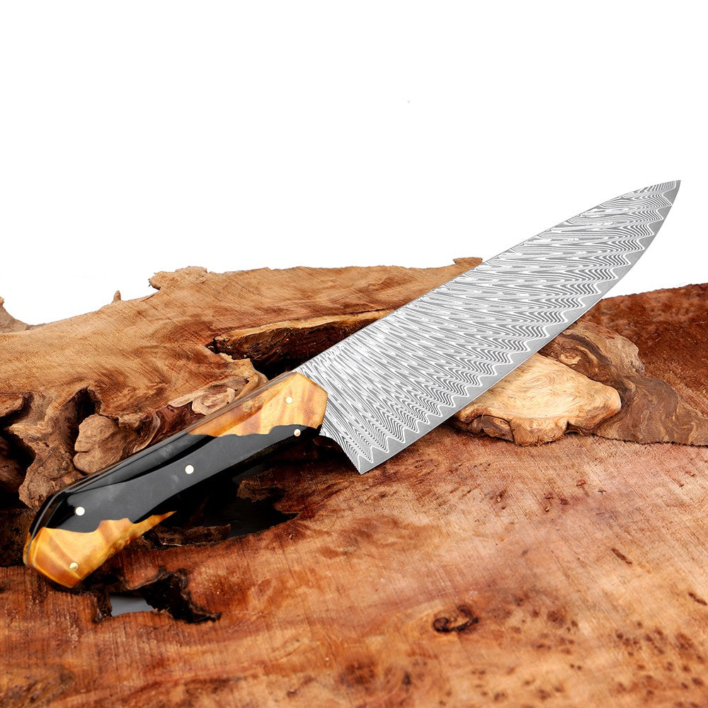 Conjunto de Facas de Chef XITUO Artesanais de Aço Damasco 1-5 peças, Facas de Cozinha Full Tang Extremamente Afiadas Santoku e Faca para Legumes, Cabo Ergonômico