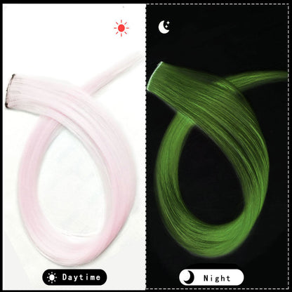 Extensões de Cabelo que Brilham no Escuro de 20 Polegadas com Presilha, Apliques Luminosos Coloridos para Festa, Presilhas de Cabelo Arco-Íris, Peruca Sintética Lisa