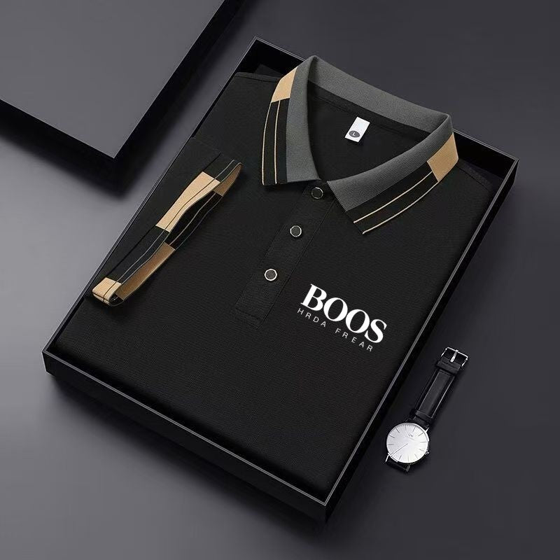 Men'S New Embroidered Short Sleeved Striped Grid Polo Shirt, Business Casual Fashionable Breathable Clothing, Youthful Fashion,