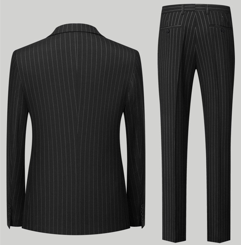 Blue Pinstripe Men's Double-breasted Suit Two-piece, Wedding/Party/Business Dress Jacket and Pants, Red Gray Male Sets M-4XL 5XL