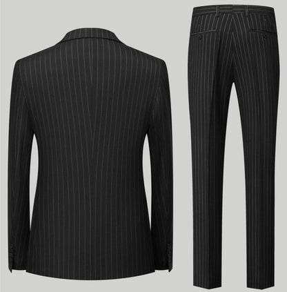 Blue Pinstripe Men's Double-breasted Suit Two-piece, Wedding/Party/Business Dress Jacket and Pants, Red Gray Male Sets M-4XL 5XL
