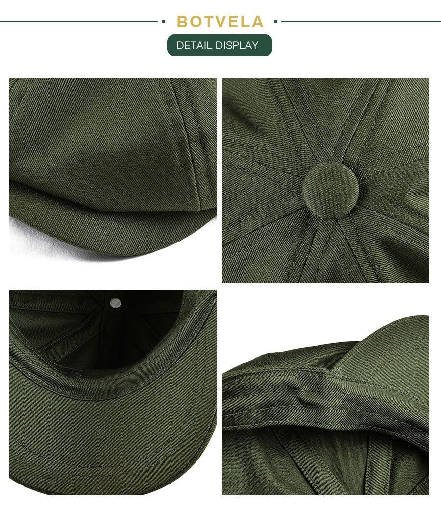 BOTVELA Men's Newsboy Cap Twill Cotton 8 Panel Hat Flat Ivy Cabbie Casual Baker Caps Gatsby Hat Retro Hats Boina Beret for Male