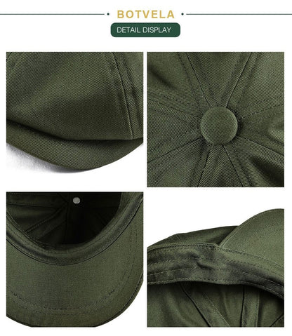 BOTVELA Men's Newsboy Cap Twill Cotton 8 Panel Hat Flat Ivy Cabbie Casual Baker Caps Gatsby Hat Retro Hats Boina Beret for Male