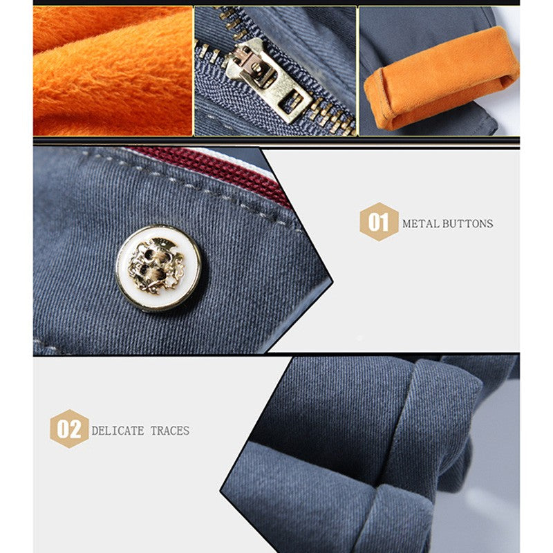 Winter Men Korean Fashion Straight Leg Pants Winter Snow Warm Thermal Thicken Casual Pants New Fleece Slim Fit Business Trousers