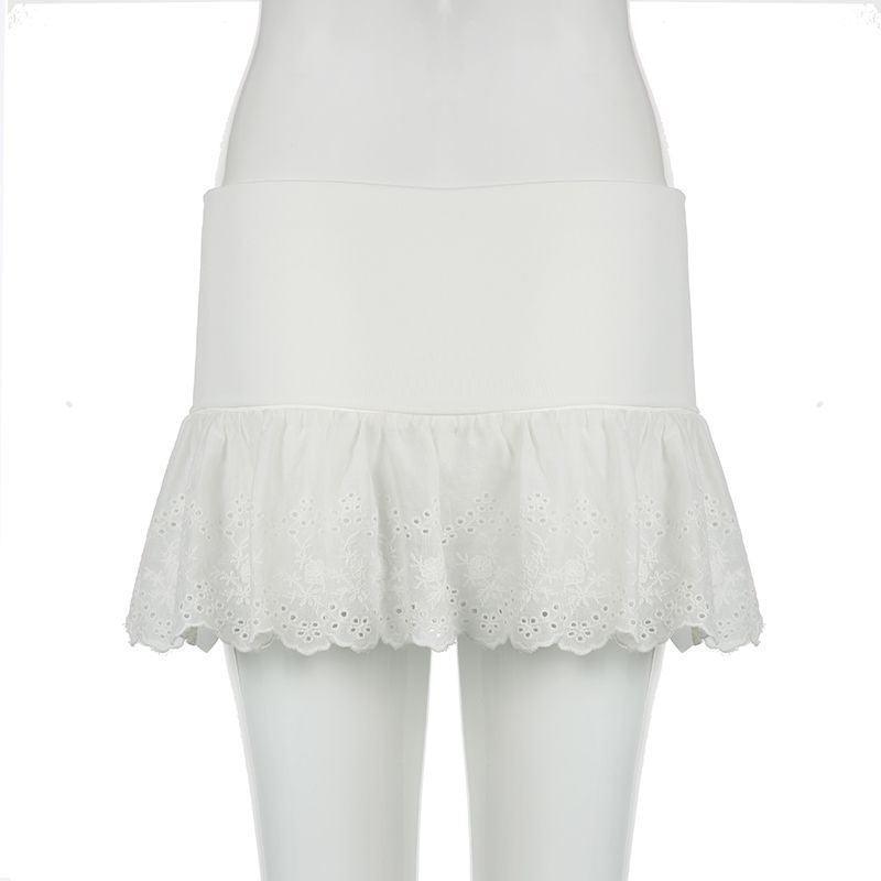 Summer Kawaii White Ruflles Skirt Women Fashion Slim Fit Mini Skirts Giris Y2k All Match Elastic High Waist Black Faldas