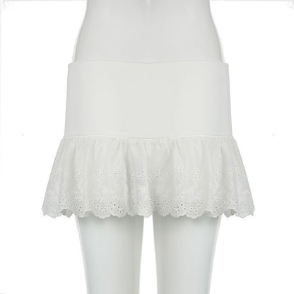 Summer Kawaii White Ruflles Skirt Women Fashion Slim Fit Mini Skirts Giris Y2k All Match Elastic High Waist Black Faldas
