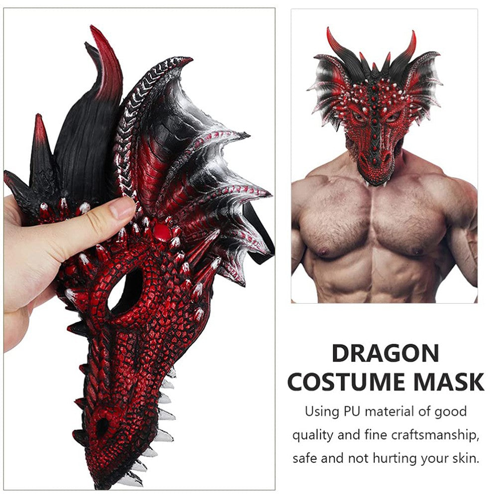 Black and Red Dragon Mask Halloween Cosplay Half Face Mask Masquerade Carnival Demon Adult Horror Carnival Party Props