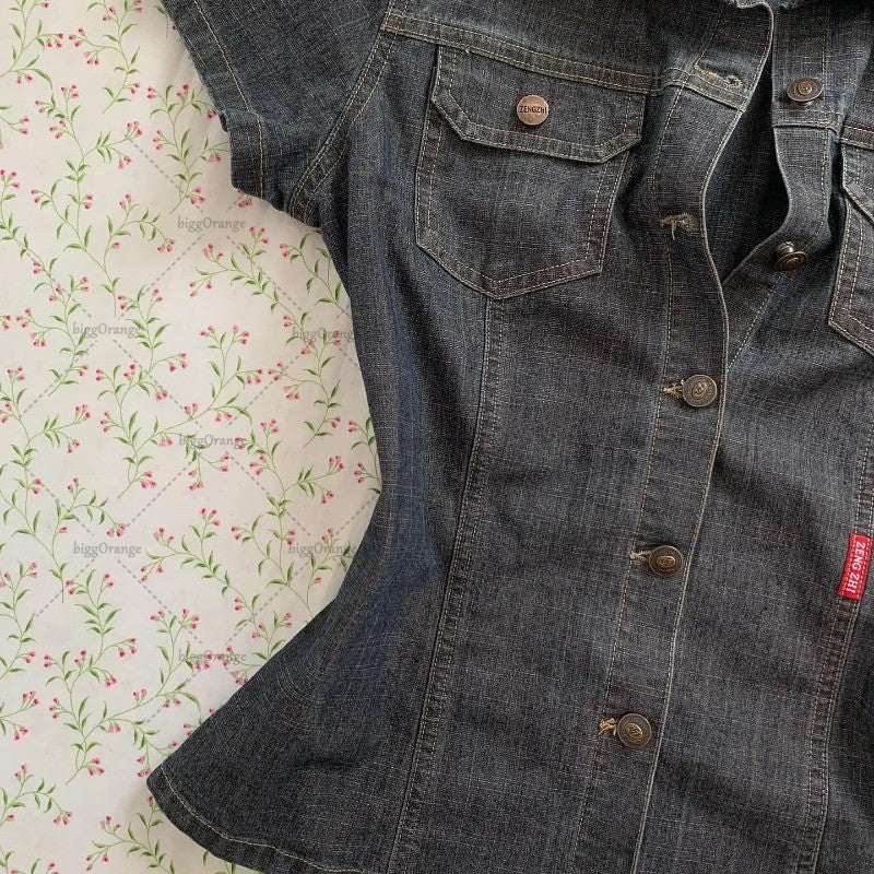 Slim-fit Retro Gothic Punk Harajuku Y2K Casual Jeans Top Women European and American Street Hip-hop Fashion Lapel Shirt