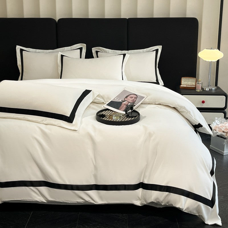 2025 Luxury Hotel Bedding Sets Thick Brushed Bed Sheets White Duvet Cover Set Pillowcase Four Piece Fully Enclosed for Home Gift