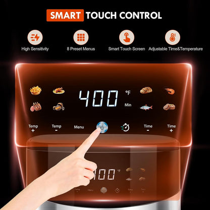 Fritadeira de Ar de 6,5QT com Visor, Fritadeiras de Ar Inteligentes Digitais, 8 Receitas Predefinidas para Refeições Rápidas e Fáceis, Lanches, Sobremesas, Pratos Principais,