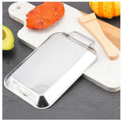 Stainless Steel Rectangle Plate Removable Anti-scalding Wooden Handle Tray Barbecue Grill for Outdoor BBQ  Sushi Tray, Cake Tray