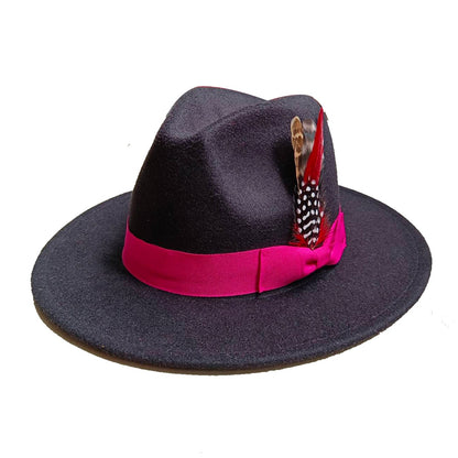 Leather Pink Fedora Wide brimmed Jazz Hat Autumn/Winter Classic Elegant Panama Hat Gentleman Hat Wholesale Sombrero