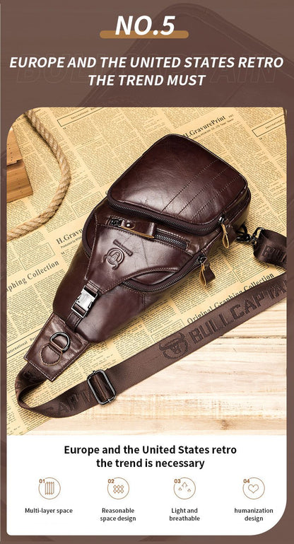 BULLCAPTAIN Bag Genuine Leather Chest Bag Men's Fashion Style Casual Straddle Bag Business Large Capacity Leather Men's Luggage