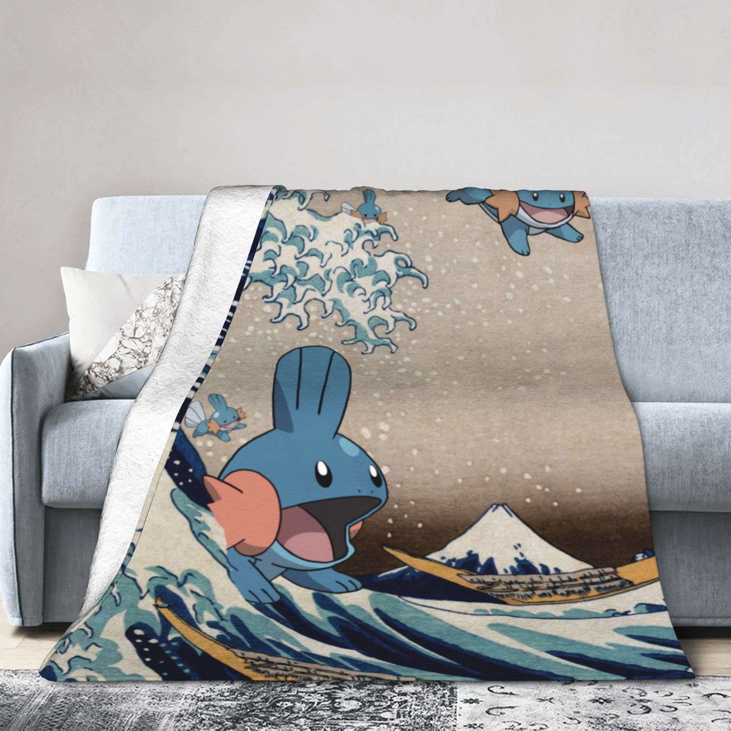 Pokemones Mudkip Wave Blanket Flannel All Season  Breathable Super Soft Throw Blanket for Home Couch Quilt