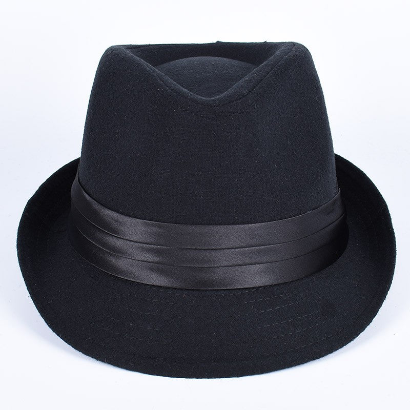 Classic Fedora Men's Hats 2025 Casual Short Sleeve Trilby Top Hat French England Elegant Ribbon Jazz Cap Fedoras Black Felt Hat
