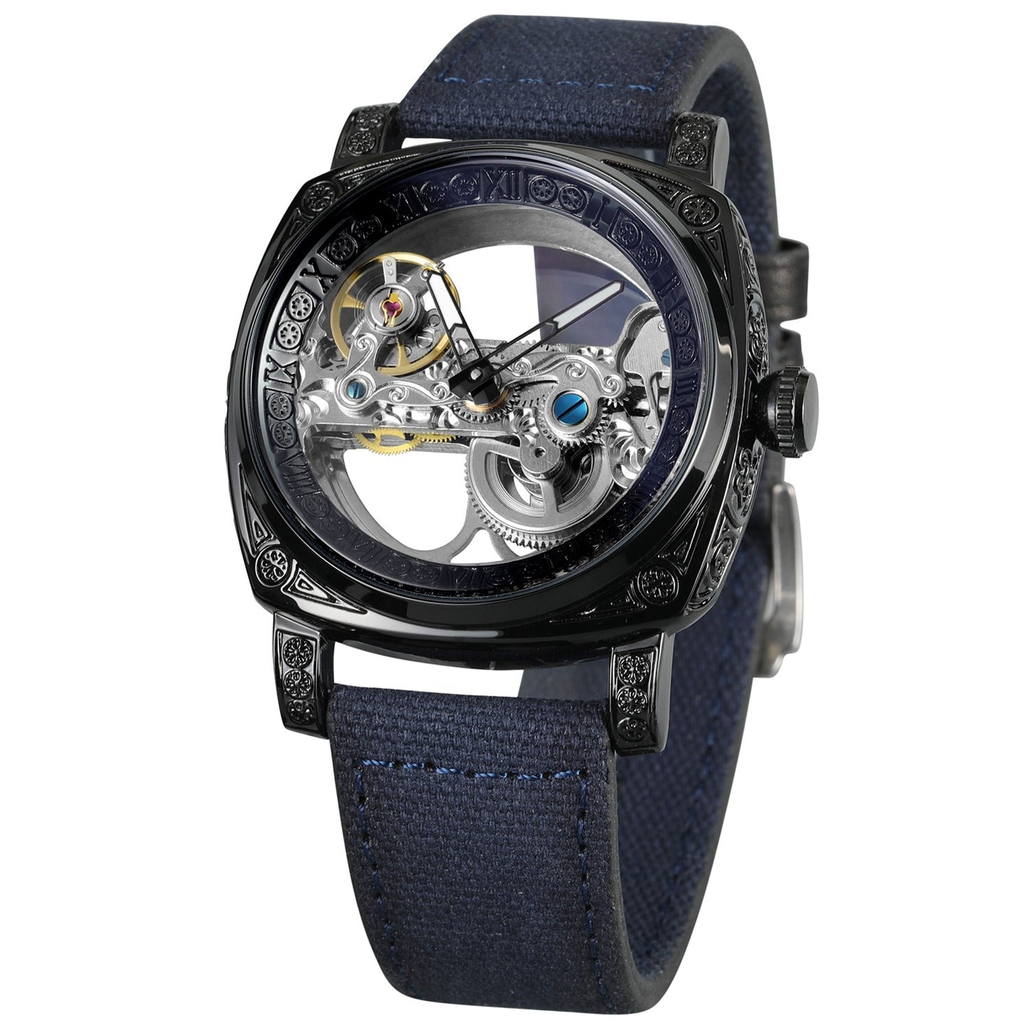 FORSINING High-end Luxury Gold Skeleton Mechanical Man Watch Automatic Movement Clock Stainless Steel Male Bronze Wrist Watches