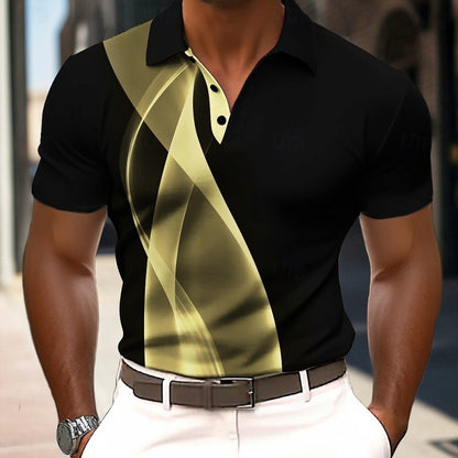 3D Printed Colorful Stripe Polo Shirt For Men Texture Pattern Short Sleeves Summer Street Lapel T-Shirt Button Loose Tees Tops