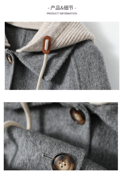 New Women Double-sided Cashmere Coat Female Solid Long Hooded Single Breasted Warm Woolen Coats Loose Tide Autumn Winter