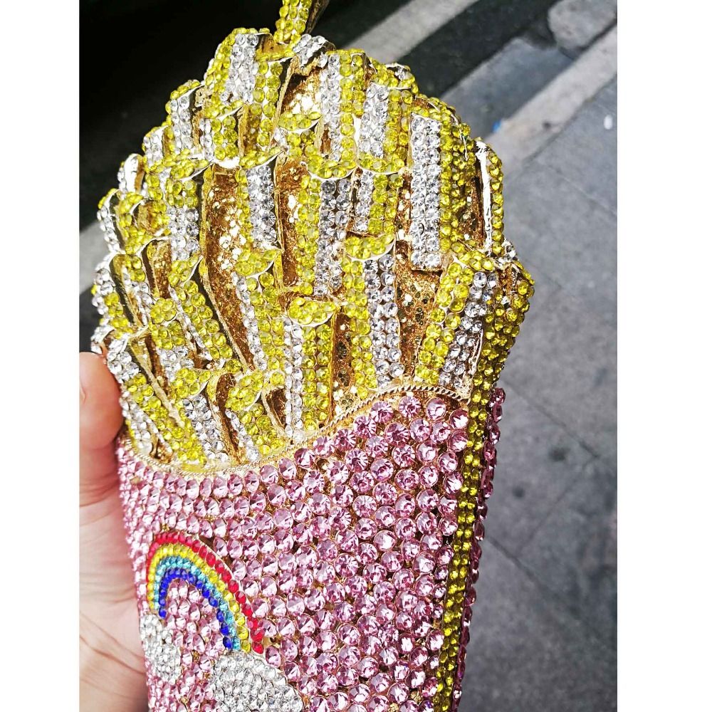 Chips Diamond Women Clutches Bags Lady Evening Clutch Bags Dinner Purse Party Handbag Crystal Evening Pink Yellow Bag SC798