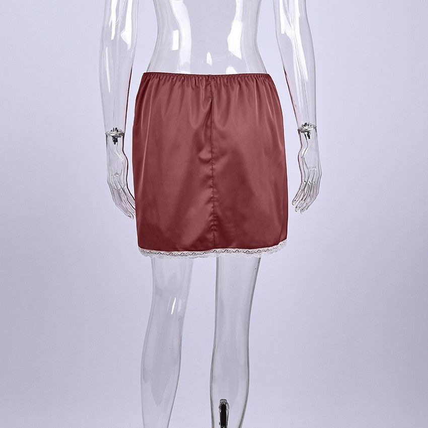 Linad Summer Sexy Satin White Mini Skirts For Women Street Chic Red High Waist S
