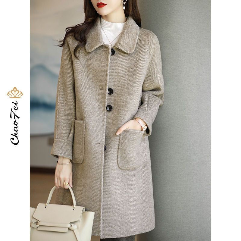 Plus Size Women's Thickened Woolen Coat Hot Sale Of The Season Autumn Winter New Style Small Size Korean Version Slimming Med...