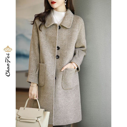 Plus Size Women's Thickened Woolen Coat Hot Sale Of The Season Autumn Winter New Style Small Size Korean Version Slimming Med...