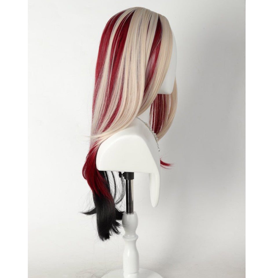 Peruca Sintética Longa Lisa em Camadas Destacada em Gradiente Vermelho Preto Branco Dourado Adequada para Cosplay Cabelo Resistente ao Calor