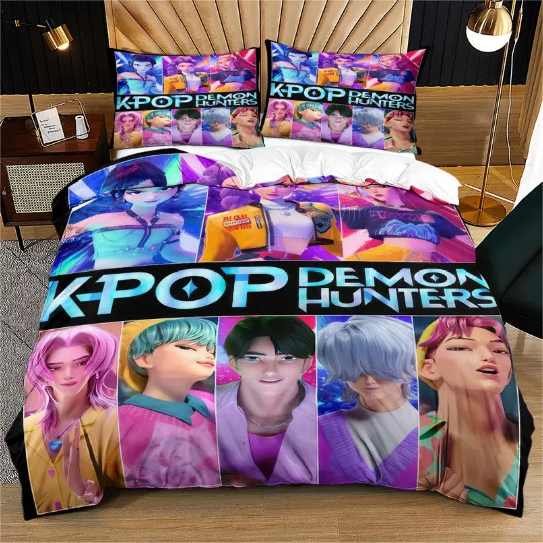 KPop D-Demon Hunters Bedding Set Single Halloween Costume Bedding Set - 2-3 Piece Comforter Quilt Duvet Cover Pillow Case Sets