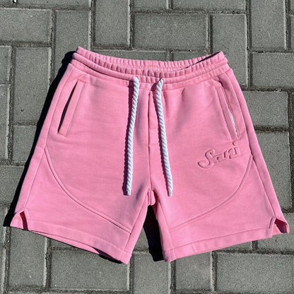Y2K Harajuku Solid Shorts Man Letter Embossed Pink Sweatpants Hip Hop Retro Casual Stylish Comfortable Shorts Unisex Baggy Pants