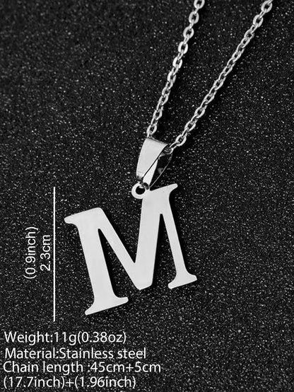 DGIDDK Aço Inoxidável Moda Simples A-Z Colar de Letra Pequena Pingente Inicial Corrente Fina Alfabeto Joia de Presente para Homens e Mulheres