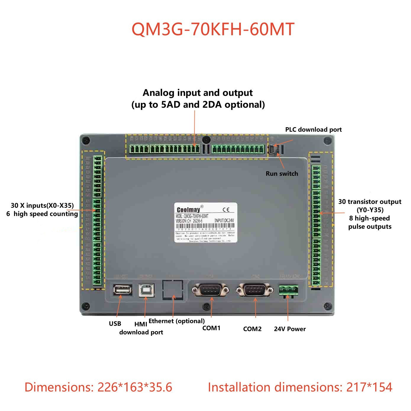 IHM CLP Integrado Tudo-em-Um Coolmay Série QM3G Suporta Personalização Analógica e Ethernet Modelos Disponíveis de 4.3''/5''/7''/10''
