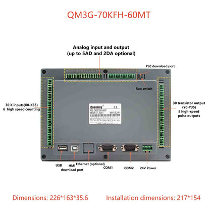 IHM CLP Integrado Tudo-em-Um Coolmay Série QM3G Suporta Personalização Analógica e Ethernet Modelos Disponíveis de 4.3''/5''/7''/10''