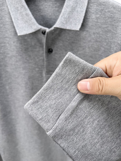 Durable 100% Cotton Men Polo Shirt,Autumn Leisure Long Sleeve, Breathable Lapels T-shirt, 16 Colors, Perfect for Golf and Sports