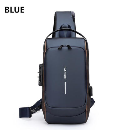 Men's Anti-theft Password Lock Chest Bag Multifunctional Waterproof Adjustable Shoulder Strap USB Charging Casual Crossbody Bag