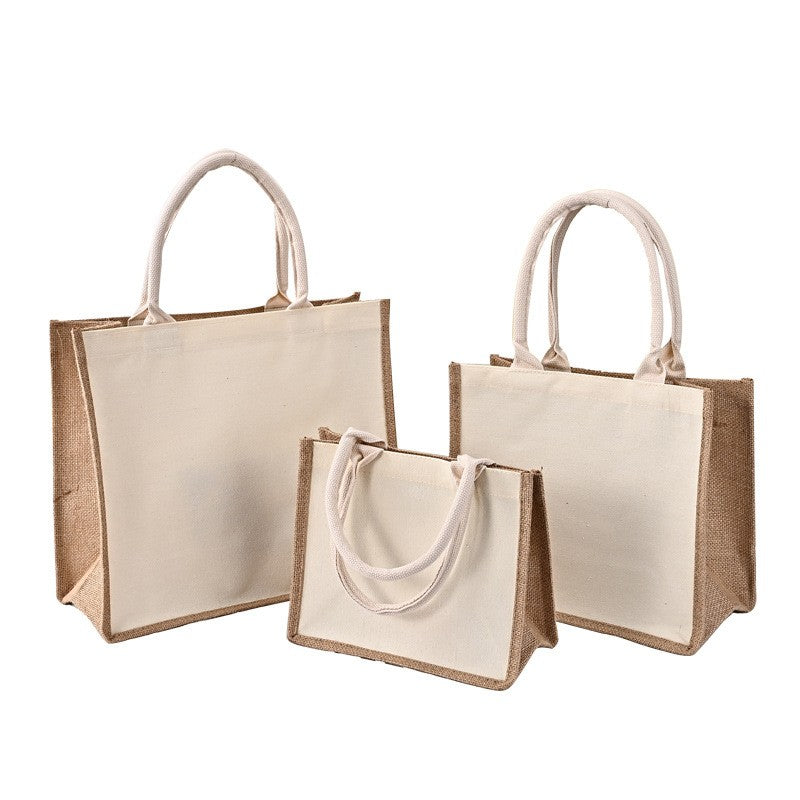 10 custom cotton and linen handbags, linen splicing bags, canvas shopping bags, clothing storage bags, printed logo