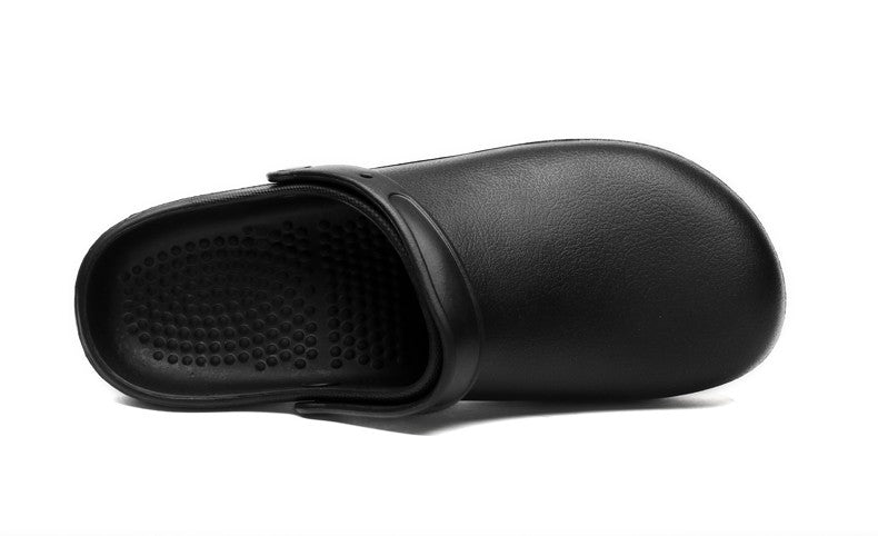 Pure Black Anti Skid Rubber Sandals Chef Shoes Kitchen Cook Waterproof Garden Shoes Clogs Without Holes Plus Big Size 47 48 49
