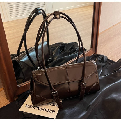 High End Burgundy Oil Wax Leather Underarm Bag Elegant Women's Magnetic Buckle Shoulder Bag Commuter Versatile Ladies Tote Bags
