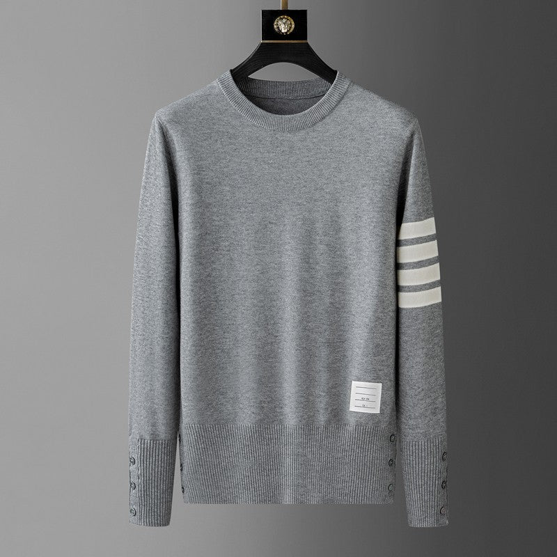Luxury fashion brand men's knitted sweater autumn and winter new high-end striped design Korean version boutique casual pullover