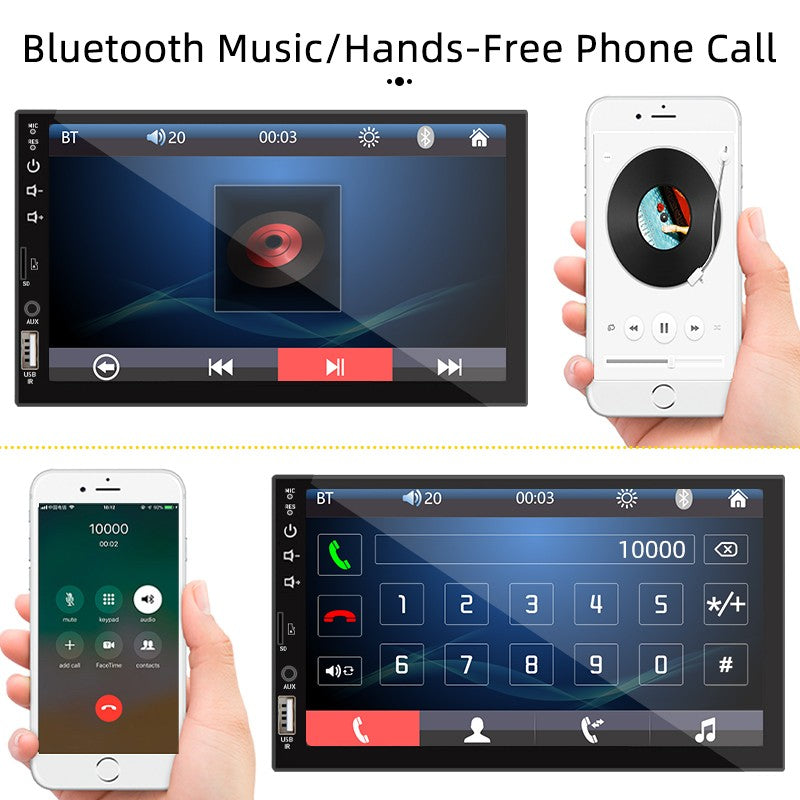 Rádio Automotivo 1 Din 7" MP5 Multimídia Tela de Toque HD Universal Autorádio ISO Entrada Auxiliar USB BT Espelhamento de Tela