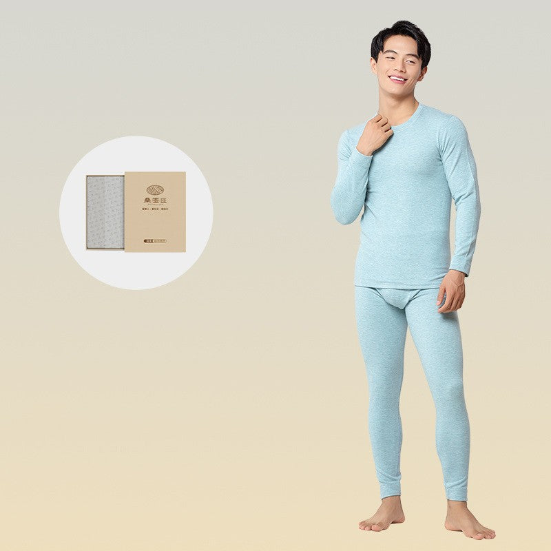 6760 Autumn Winter Keep Warm Slim Underwear Tops Pants For Men Good Quality Mulberry Silk Fleece Thicken Simple Male Sets Gift