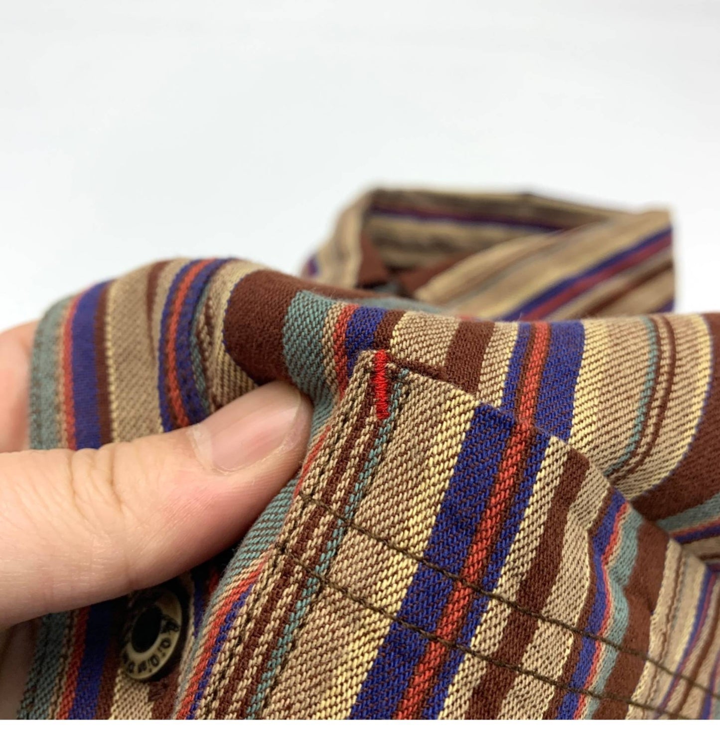 Amikaki Ethnic Style Men's Pure Cotton Colorful Stripes Shirt Loose Ancient Cargo Long Sleeved Shirt Jacket With Chest Pocket