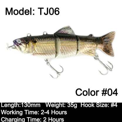 Iscas Robóticas de Natação 130mm 4 Segmentos Swimbait 35/54g Pesca Auto Elétrica Wobblers Recarregável USB Luz LED Para Baixo e Lúcio