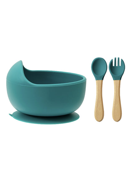 3PCS Custom Baby Feeding Set Spoon Fork BPA Free Silicone Suction Bowl For Toddlers Self Feeding Training Children's Tableware