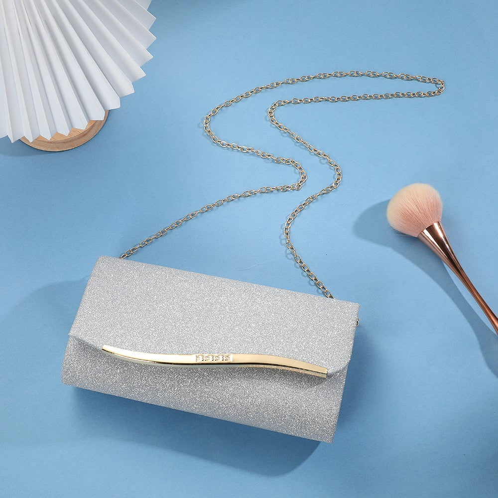 Fashionable Japanese and Korean style ladies' metal-edged elegant evening bag with glitter material high-end single-shoulder cr