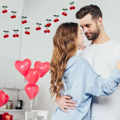 Cherry Garland Decoration Cherries Birthday Wedding Decoration Christmas Pompom Threading Banner Bedroom Wall Decoration Hanging