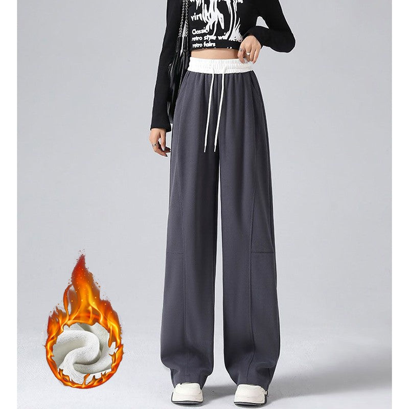 Winter Lady Hot Sale High Waist Thermal Plush Pants Women Chic Straight Leg Fleece Trousers Girls Snow Warm Casual Pants