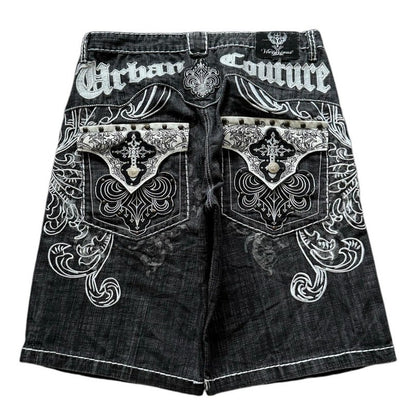 2025 American New Fashion Letter Embroidery Printing Casual Denim Shorts MenY2K Gothic Harajuku Popular Joker Denim Shorts